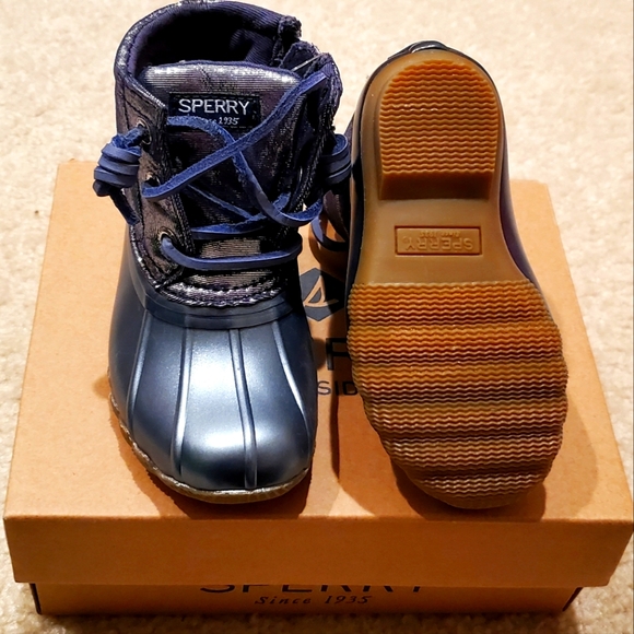 Sperry Duck Boots Sz 7 Girls Toddler Kids Metallic Blue - New - Picture 2 of 3